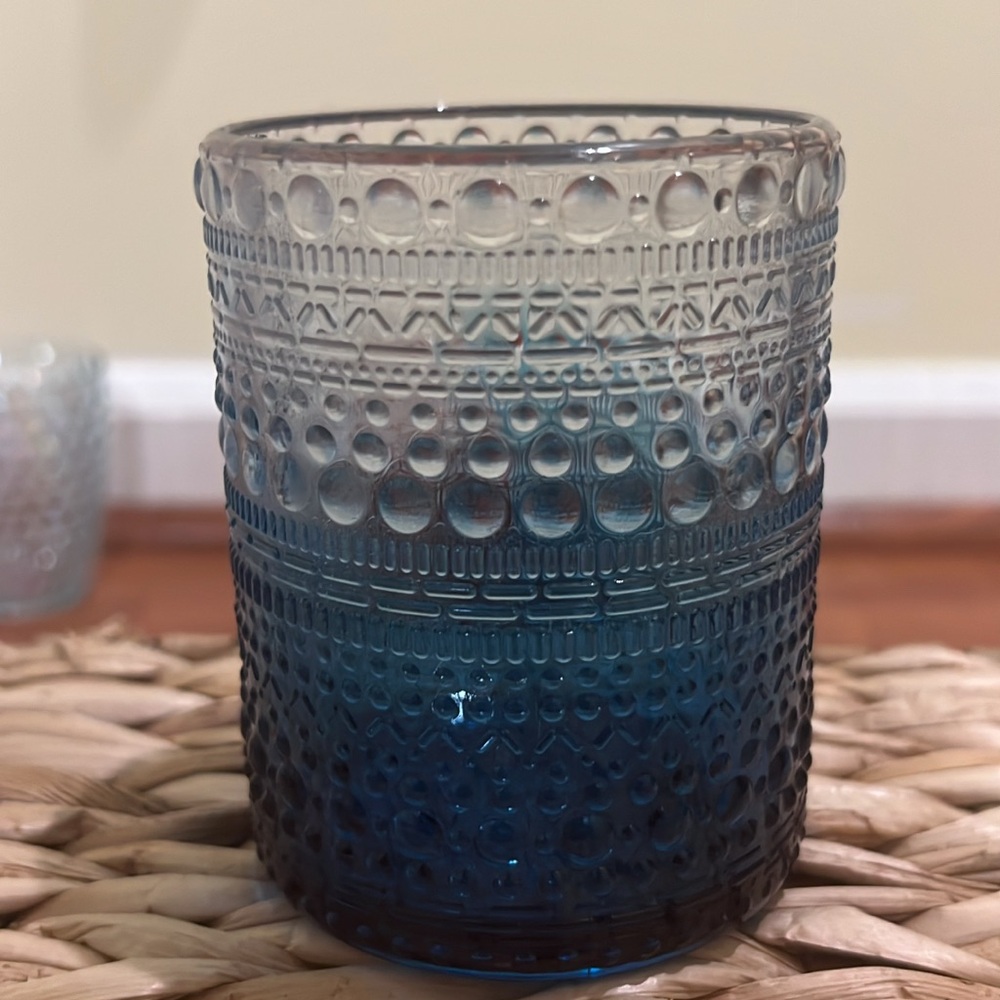 Blue Textured Glass Candle Holder